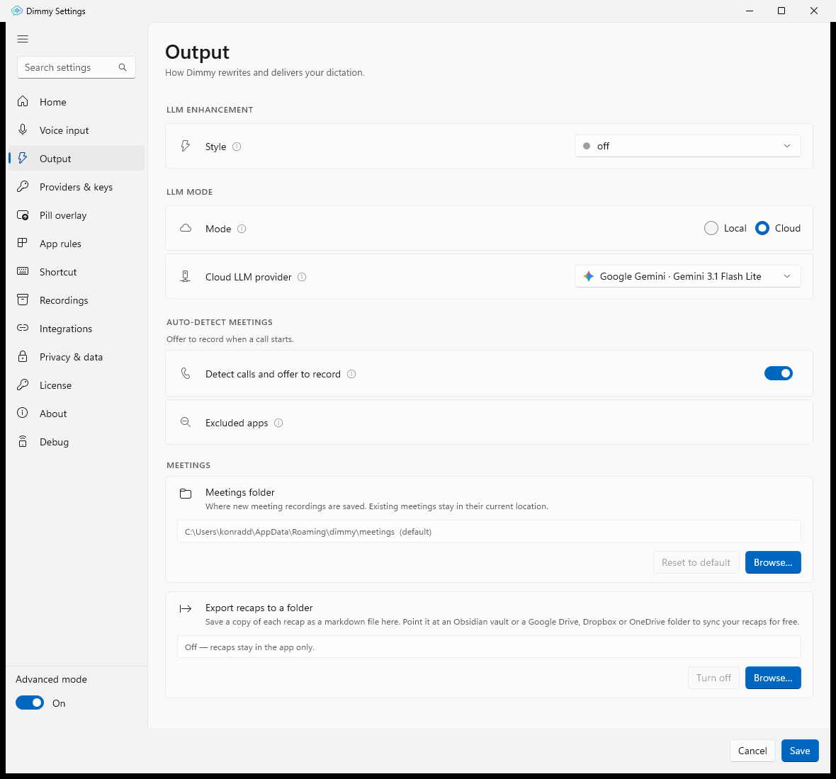 Settings → General → Filler removal toggle